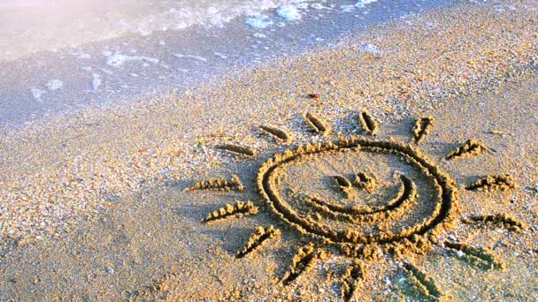 Solen Ritar Stranden Strand Och Teckning — Stockvideo