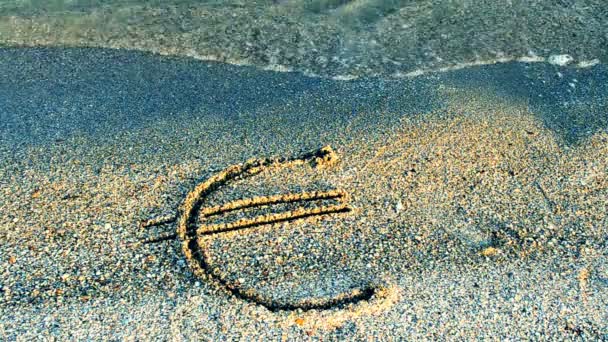 Euro Segno Sulla Sabbia Sabbia Valuta — Video Stock