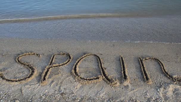 Inskriptionen Spanien Sand Inskriptionen Sand Stranden — Stockvideo