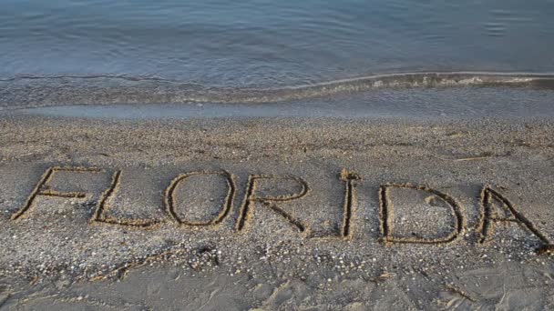 Florida Iscrizione Sulla Sabbia Iscrizione Sulla Sabbia Spiaggia — Video Stock