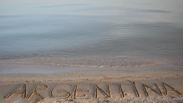 Prasasti Argentina Atas Pasir Inskripsi Pasir Pantai — Stok Video