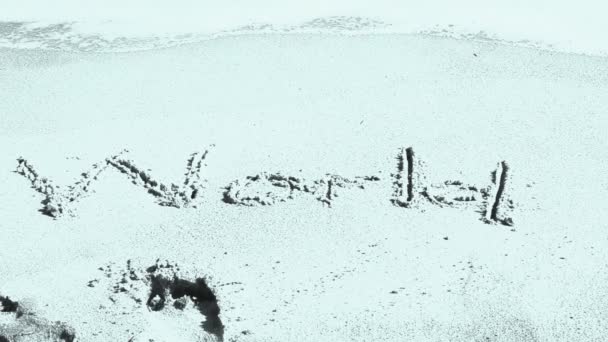 Monde Inscription Inscription Sur Sable Plage — Video