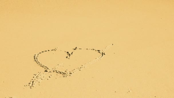 Coração Areia Tira Lavar Por Uma Onda Coração Areia — Vídeo de Stock