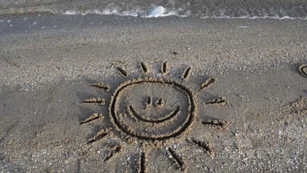 Sole Che Disegna Sulla Spiaggia Spiaggia Disegno — Video Stock