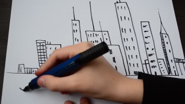 Tekenen Wolkenkrabbers Tekening — Stockvideo