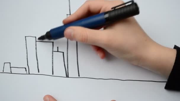 Draw Skyscrapers Drawing Process — Stock Video
