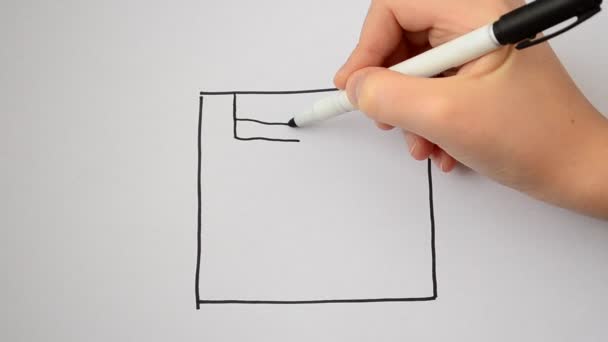 Ζωγραφίζουμε Λαβύρινθο Σχέδιο Λευκό Χαρτί — Αρχείο Βίντεο