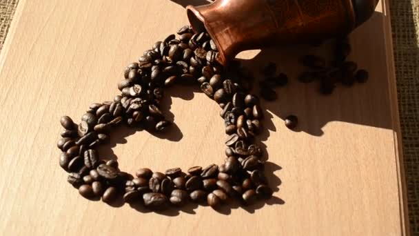 Kávészemek Szív Formájában Kávé Csendélet — Stock videók