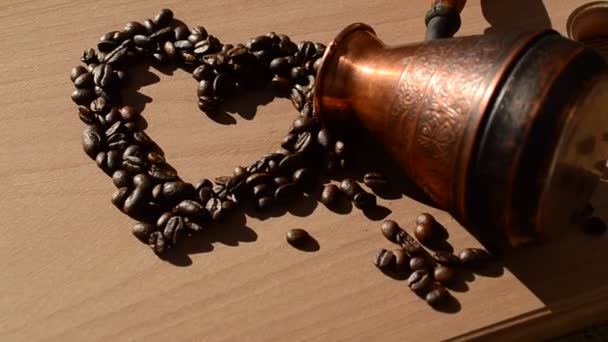 Granos Café Forma Corazón Café Naturaleza Muerta — Vídeos de Stock