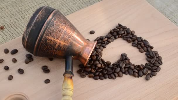 Granos Café Forma Corazón Café Naturaleza Muerta — Vídeos de Stock