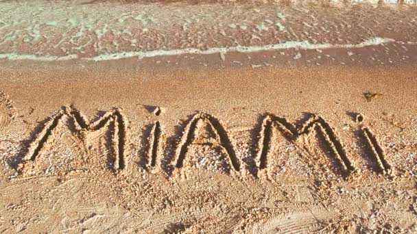 Inskriptionen Miami Sand Inskription Sand — Stockvideo