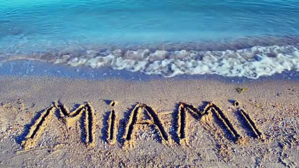 Die Inschrift Miami Auf Sand Inschrift Auf Sand — Stockvideo
