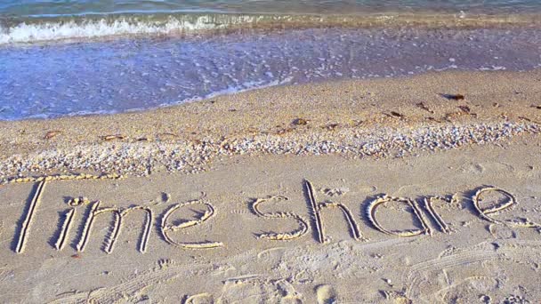 Tempo Iscrizione Condividere Sulla Sabbia Spiaggia Girare Sulla Spiaggia — Video Stock