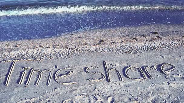 Inscription Time Share Sand Beach Shooting Beach — Stock Video