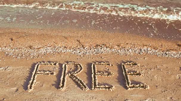 Iscrizione Libera Sulla Sabbia Sulla Spiaggia Iscrizione Sabbia — Video Stock