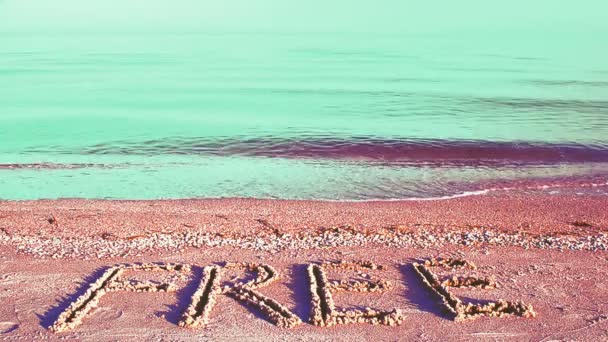 Einschreibefrei Auf Sand Strand Inschrift Auf Sand — Stockvideo