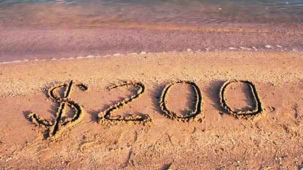 Inscription 200 Dollars Shooting Beach — Stock Video