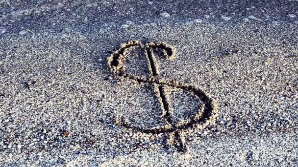 Υπογραφή Δολαρίου Στην Άμμο Άμμος Και Νόμισμα — Αρχείο Βίντεο