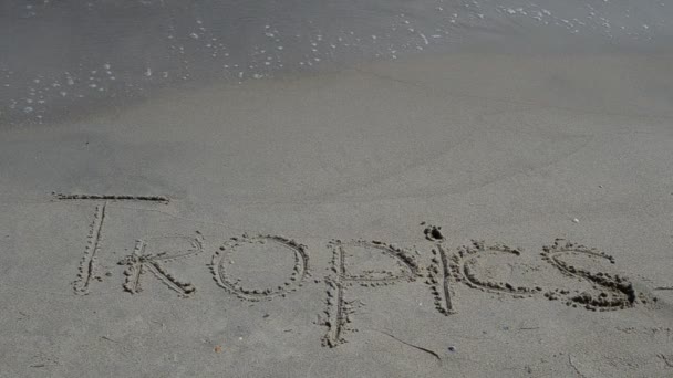 Напис Тропіки Зйомки Пляжі — стокове відео