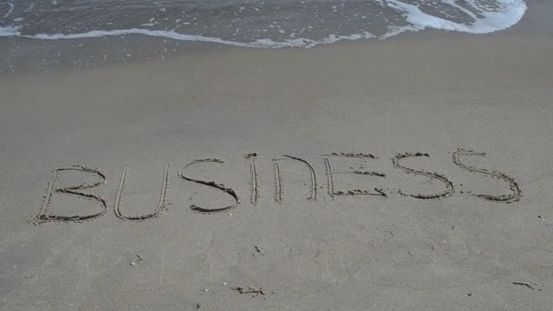 Beschriftungsgeschäft Auf Sand Schießen Strand — Stockvideo