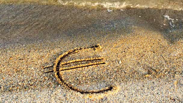 Euro Zeichen Auf Sand Sand Und Währung — Stockvideo