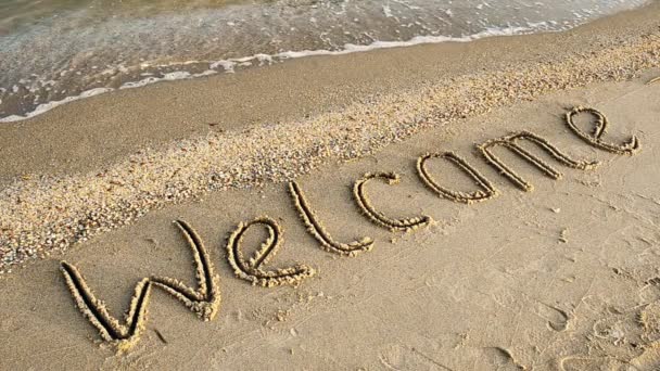 Inscription Sand Beach Shooting Beach — Stock Video