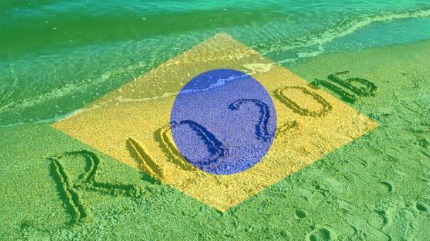 Rio 2016 Inskription Sand Stranden Symbol Olympiska Spel Sand Stranden — Stockvideo