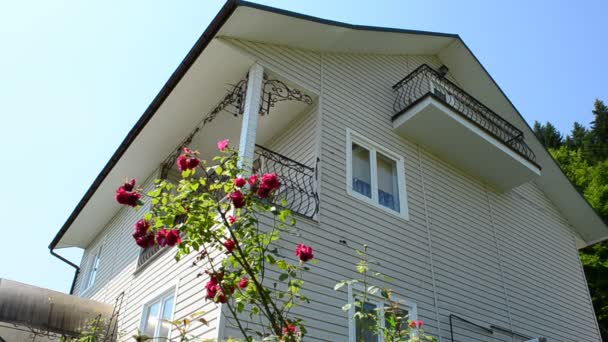 Het Huis Het Platteland Het Huis Bloemen Schieten Bergen — Stockvideo