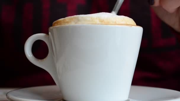 Kopje Koffie Het Café Lepel Koffie — Stockvideo