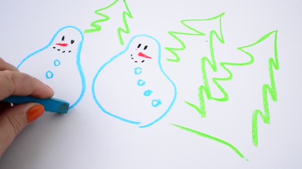 Disegnamo Pupazzi Neve Gli Abeti Trama Natale — Video Stock