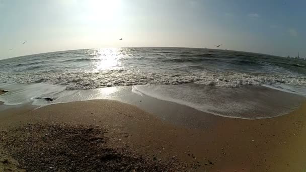 夕日の美しい海 スローモーション 太陽と空と波 — ストック動画