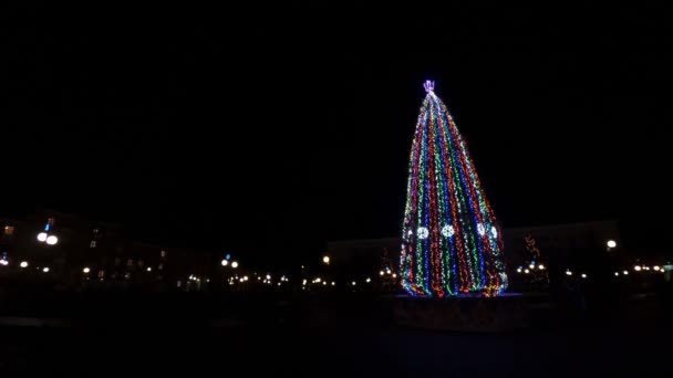 Kerstboom Stad Time Lapse Beweging Van Mensen Rond Een Dennenboom — Stockvideo