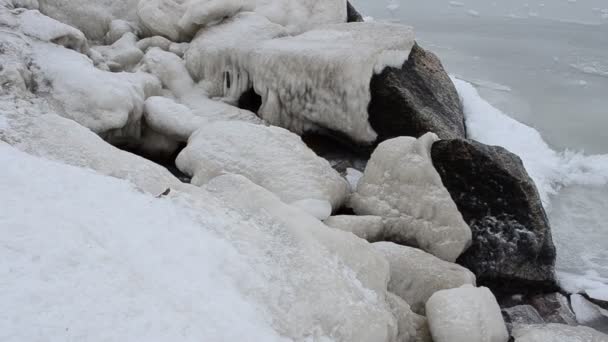 Zmrzlé Moře Kámen Ledu Zimní Krajina — Stock video