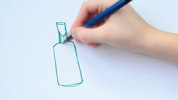 Conjunto Botellas Cerveza Estilo Dibujado Mano Con Tinta Aislado Blanco — Vídeos de Stock