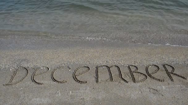 Iscrizione Dicembre Sulla Spiaggia Girare Sulla Spiaggia — Video Stock