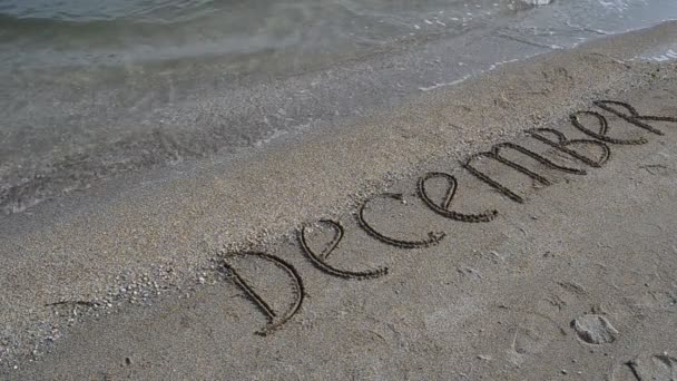 Iscrizione Dicembre Sulla Spiaggia Girare Sulla Spiaggia — Video Stock