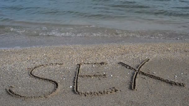 Sex Handgeschrieben Sand Einem Strand Schießen Strand — Stockvideo