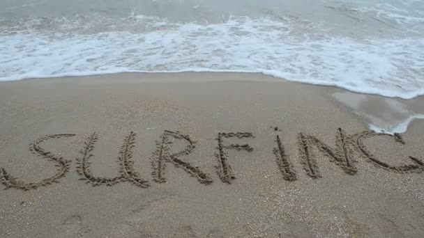 Zápis Písku Surfování Fotografování Pláži — Stock video