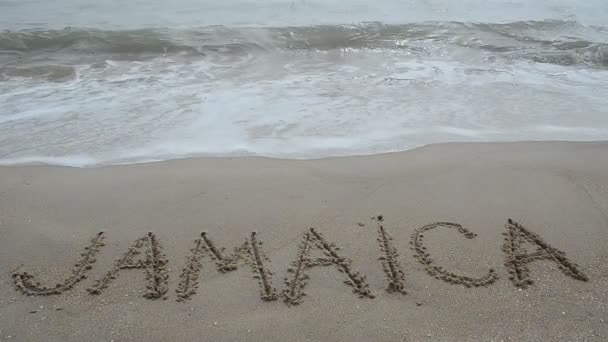 Inscription Jamaïque Sur Sable Tournage Sur Plage — Video