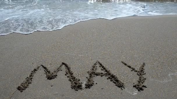 Inscription Name Month Sand Beach Shooting Beach — Stock Video