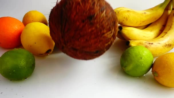 成熟的 多汁的椰子 慢动作 — 图库视频影像