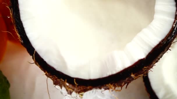 Juicy Coconut Flesh Slow Motion — Stock Video