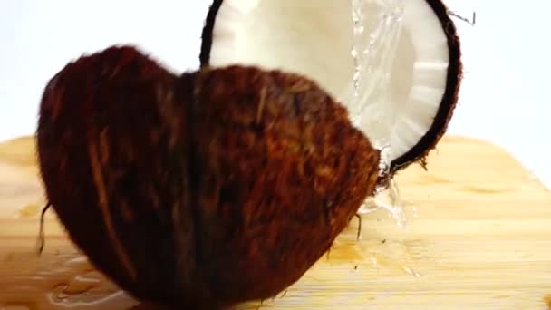 Falling Ripe Juicy Coconut Slow Motion — Stock Video