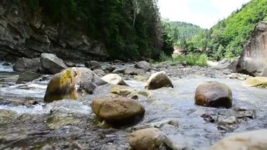 Hızlı dağ nehri. Dağ, nehir ve taşlar.