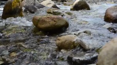 Kayaların arasındaki dağ nehri. Dağ nehrinin akıntısı.