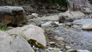 Kayaların arasındaki dağ nehri. Dağ nehrinin akıntısı.