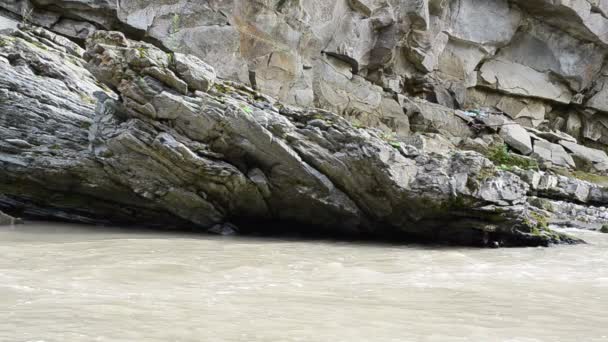 Der Fluss Den Bergen Eine Strömung Schnelle Strömung Des Gebirgsflusses — Stockvideo