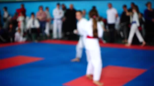 Karate Competitions Out Focus Slow Motion — Stock Video