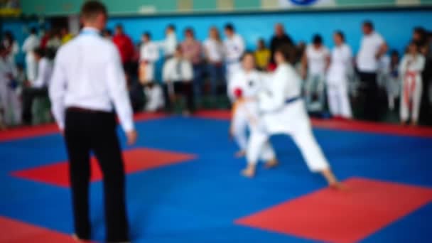 Karate Versenyek Nem Fókuszált Lassú Mozgás — Stock videók