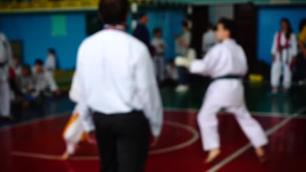 Competiciones Karate Desenfocado Movimiento Lento — Vídeos de Stock